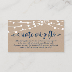 Kraft string lights, Navy Blue, A note on gifts Enclosure Card