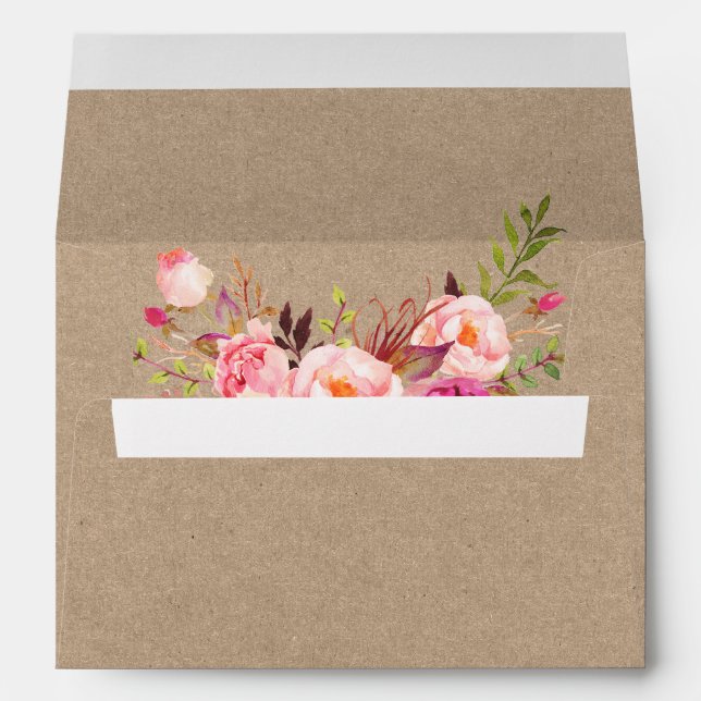 Kraft Style Pink Floral Wedding Envelope (Back (Bottom))