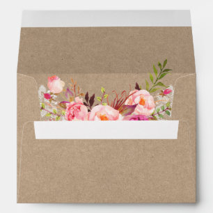 Kraft Style Rustic Lace Pink Floral Wedding Envelope