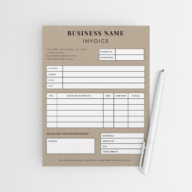 Kraft Style Simple Small Business Sales Invoice Custom Letterhead (Creator Uploaded)