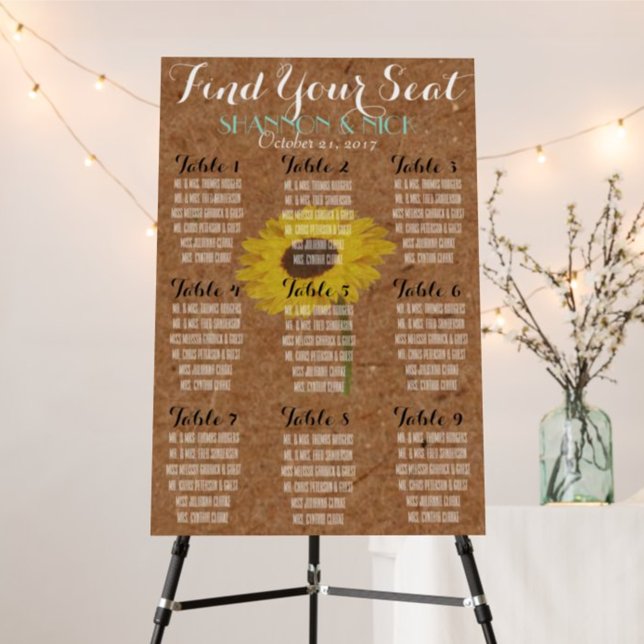 Kraft Sunflower Autumn Wedding Seat  Chart Poster (Creator Uploaded)