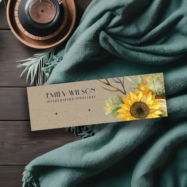 KRAFT SUNFLOWER AUTUMN WOOD STUD EARRING DISPLAY MINI BUSINESS CARD (Creator Uploaded)