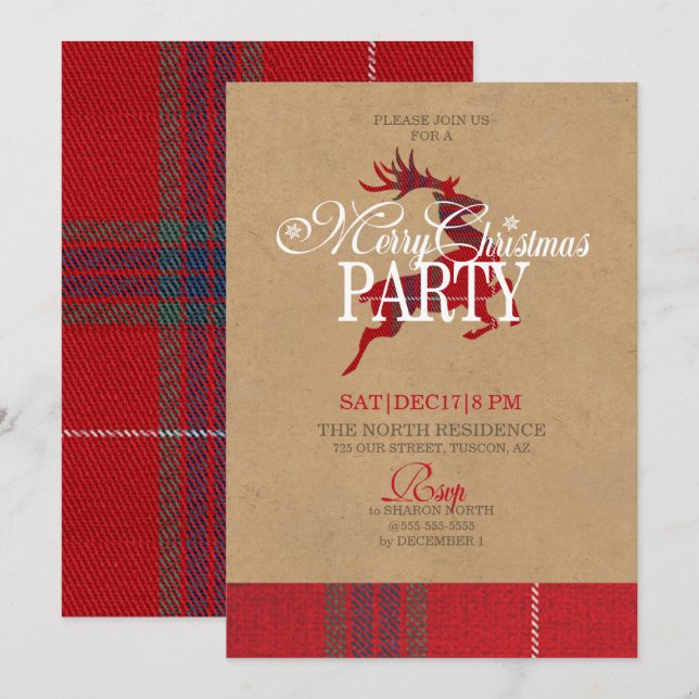 Kraft & Tartan Reindeer Christmas Party ID589 Invitation (Front/Back)