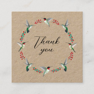 Kraft Thank You Hummingbird Wreath Square Business Card