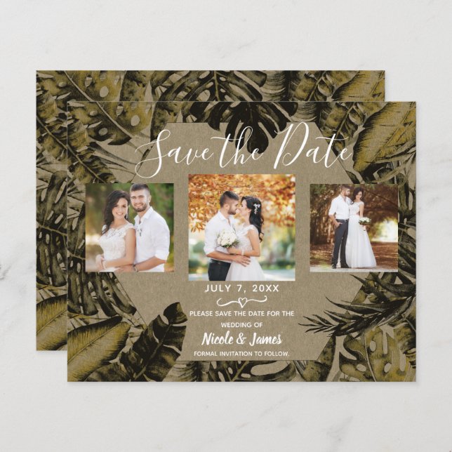 Kraft Tropical Palm Leaves Wedding Save the Date  (Front/Back)