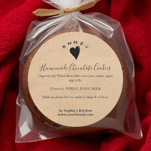 Kraft Valentine Heart Bakery Ingredient Product Classic Round Sticker