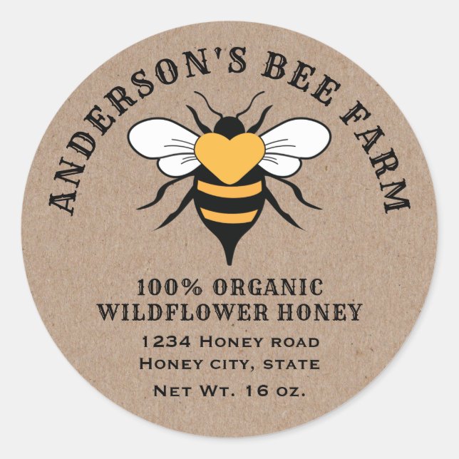 Kraft vintage bee  honey jar classic round sticker (Front)