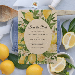 Kraft Vintage Watercolor Yellow Lemons Frame  Save The Date