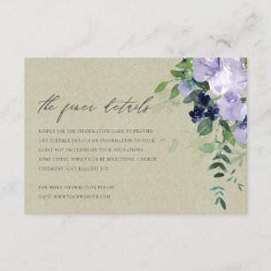 Kraft Violet Purple Floral Leafy Wedding Details Enclosure Card