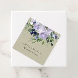 Kraft Violet Purple Navy Floral Leafy Wedding Favour Tags