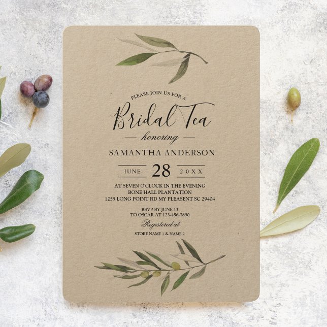 Kraft Watercolor Green Olive Branch  Invitation (Creator Uploaded)