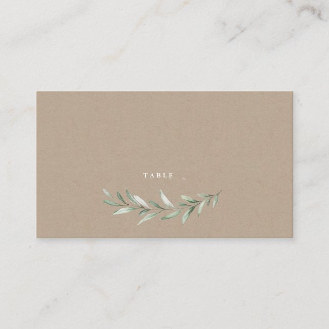 Kraft Watercolor greenery rustic wedding Place Card (Front)