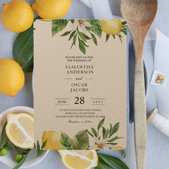 Kraft Watercolor Yellow Lemons & Leaf   Invitation (Creator Uploaded)