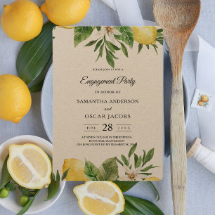 Kraft Watercolor Yellow Lemons & Leaf   Invitation