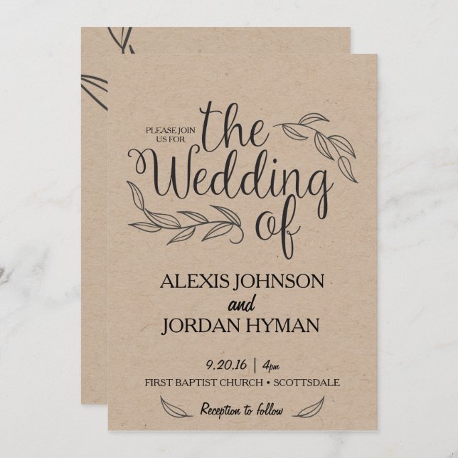 Kraft Wedding Invitation (Front/Back)