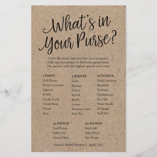 Kraft What's in Your Purse Bridal Shower Game Card