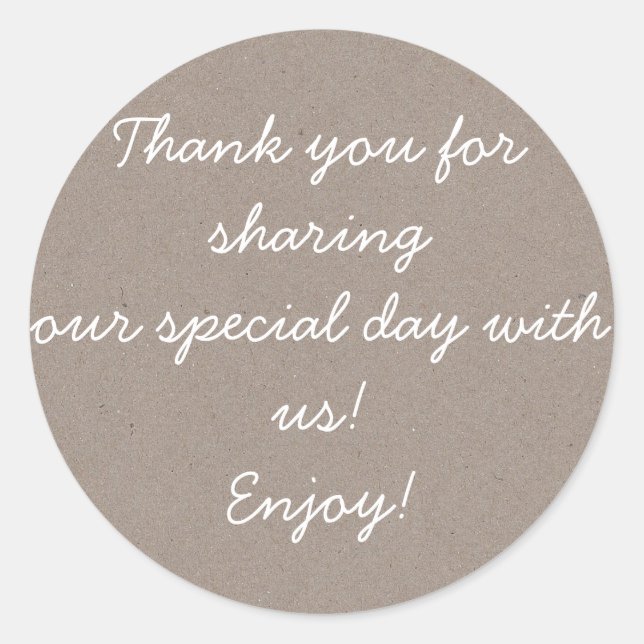 Kraft & White Wedding Favour Sticker (Front)