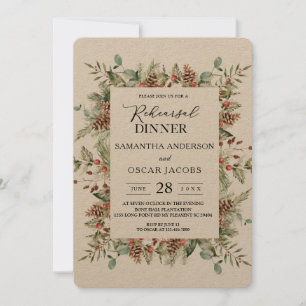 Kraft Winter Green Pine Cone Frame Invitation