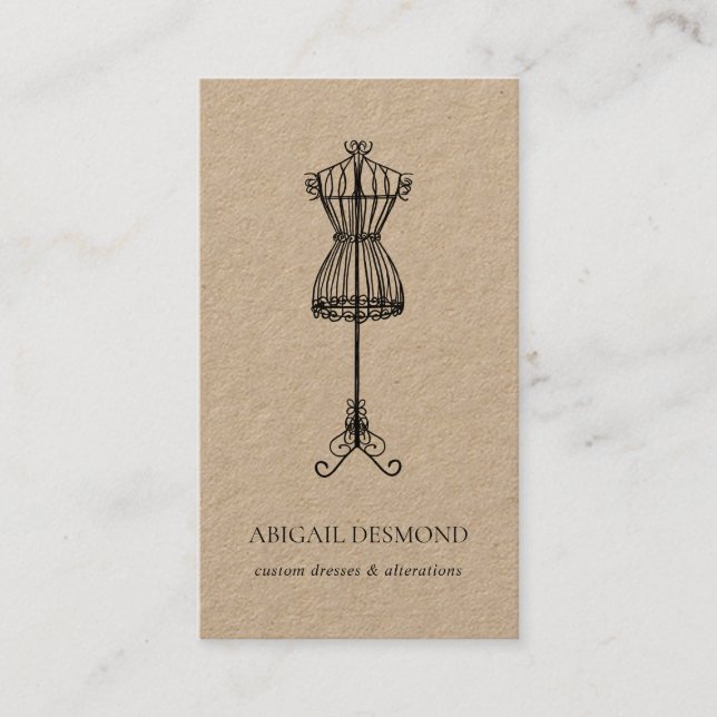Kraft Wire Dress Form Seamstress Sewing Alteration Business Card (Front)