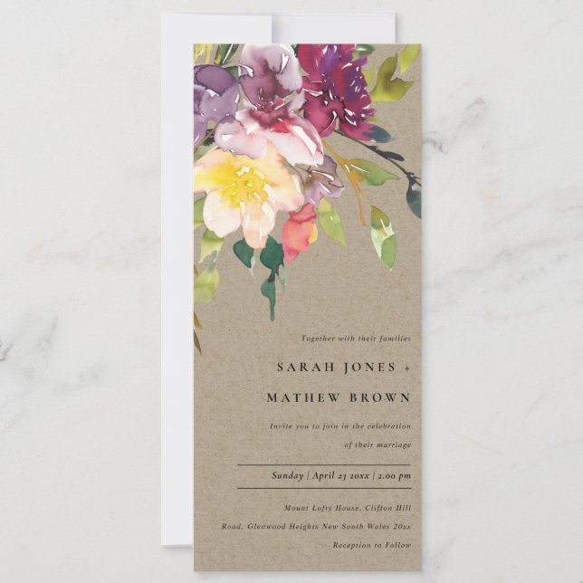 KRAFT YELLOW BLUSH BURGUNDY FLORAL BUNCH WEDDING INVITATION (Front)