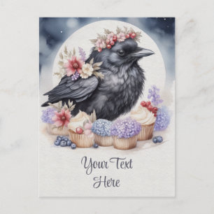 Krähe Rabe Crow Blumen Cupcakes Eigener Text Karte Postcard