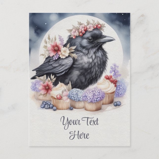 Krähe Rabe Crow flowers Cupcakes Own Text Map Postcard (Front)