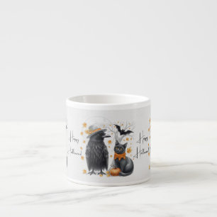 Krähe und Katze „Happy Halloween!“ Crow Tasse Espresso Cup