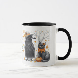 Krähe und Katze im Herbst „Hello Fall“ Crow Mug