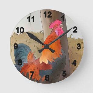 krähender Hahn Round Clock