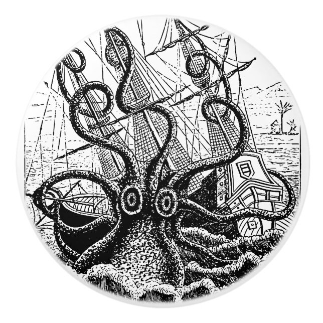 Kraken Attack giant octopus Ceramic Knob (Front)