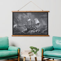 Kraken Attacking Ship vintage etching