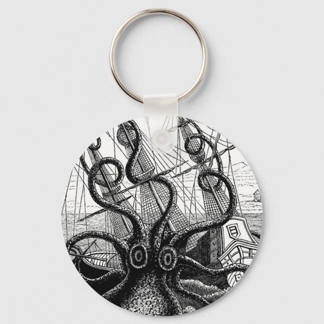 Kraken Eatting a Sailing Ship Key Ring (Front)