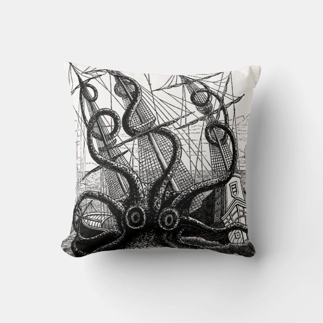 Kraken/Octopus Eatting A Pirate Ship, 20" Pillow (Front)