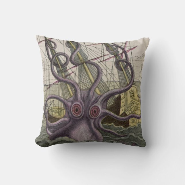 Kraken/Octopus Eatting A Pirate Ship, Colour Cushion (Front)