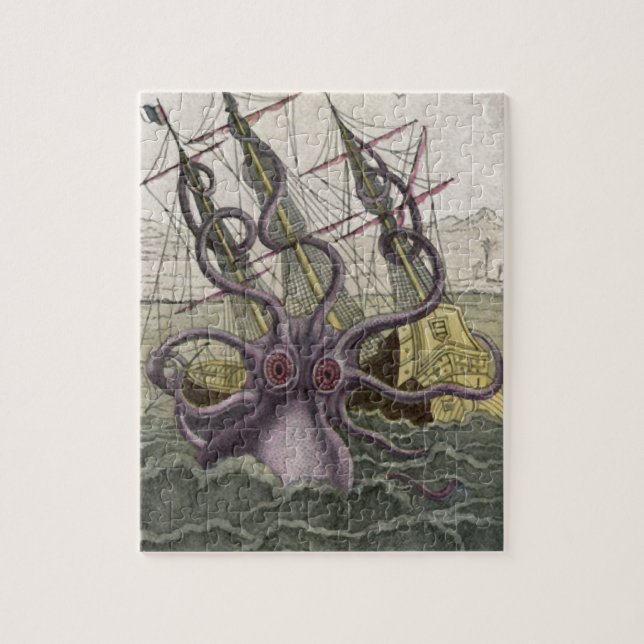 Kraken/Octopus Eatting A Pirate Ship, Colour Jigsaw Puzzle (Vertical)