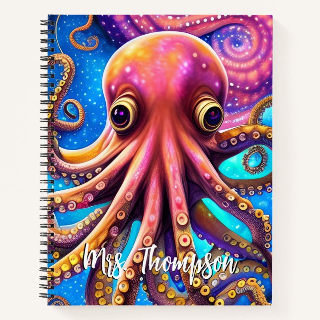 Kraken Octopus with Personalised Name Notebook (Front)