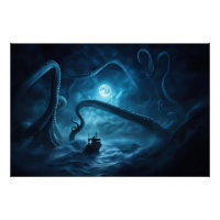 Kraken Sea Monster Fishing Boat Nautical
