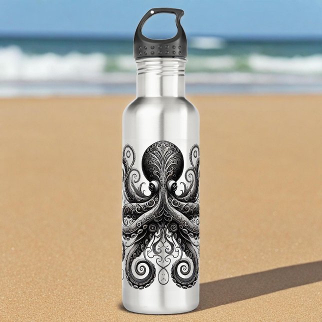 Kraken Steampunk Octopus Ornate Black 710 Ml Water Bottle (Creator Uploaded)