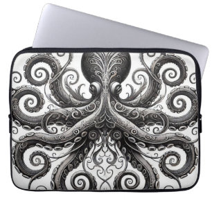 Kraken Steampunk Octopus Ornate Black Laptop Sleeve