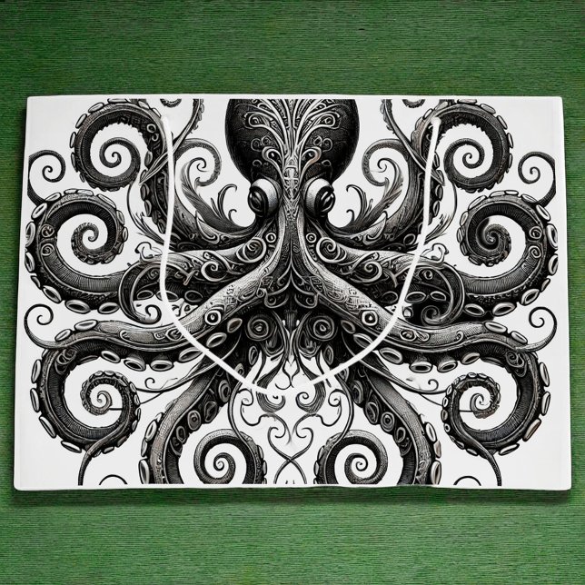 Kraken Steampunk Octopus Ornate Black Large Gift Bag (Creator Uploaded)