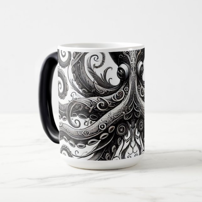 Kraken Steampunk Octopus Ornate Black Magic Mug (Front Left)