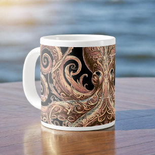 Kraken Steampunk Octopus Ornate Gold and Black Large Coffee Mug