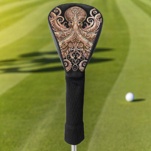 Kraken Steampunk Octopus Ornate Gold Black Golf Head Cover