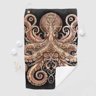 Kraken Steampunk Octopus Ornate Gold Black Golf Towel