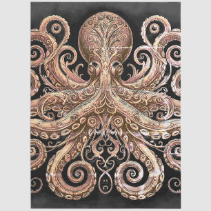 Kraken Steampunk Octopus Ornate Gold Black Tissue Paper