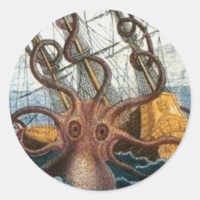 Kraken Steampunk Octopus Vintage Classic Round Sticker (Front)