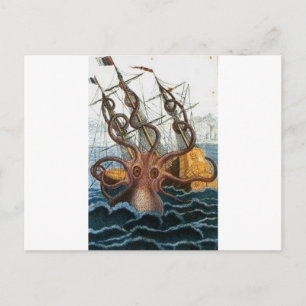 Kraken Steampunk Octopus Vintage Postcard