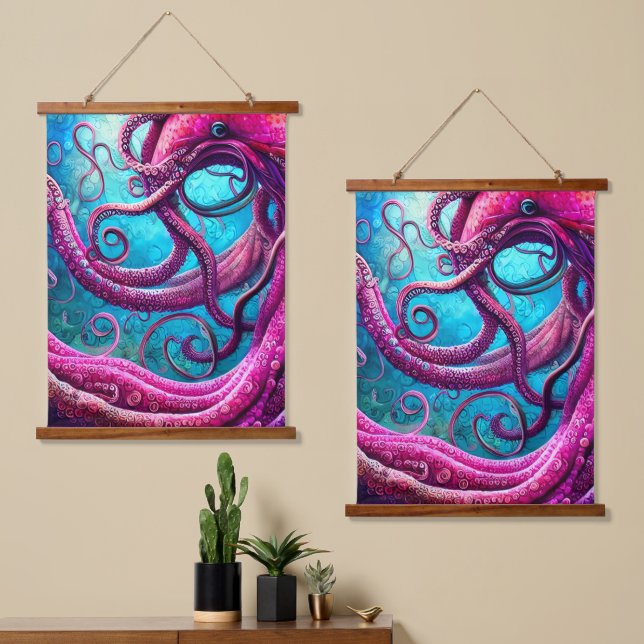 Kraken Tentacles Pink Octopus Hanging Tapestry (Asymmetrical)