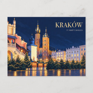 Kraków at Night St. Mary's Basilica Postcard
