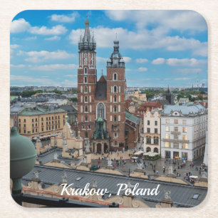Krakow city centre from above in Poland Square Paper Coaster